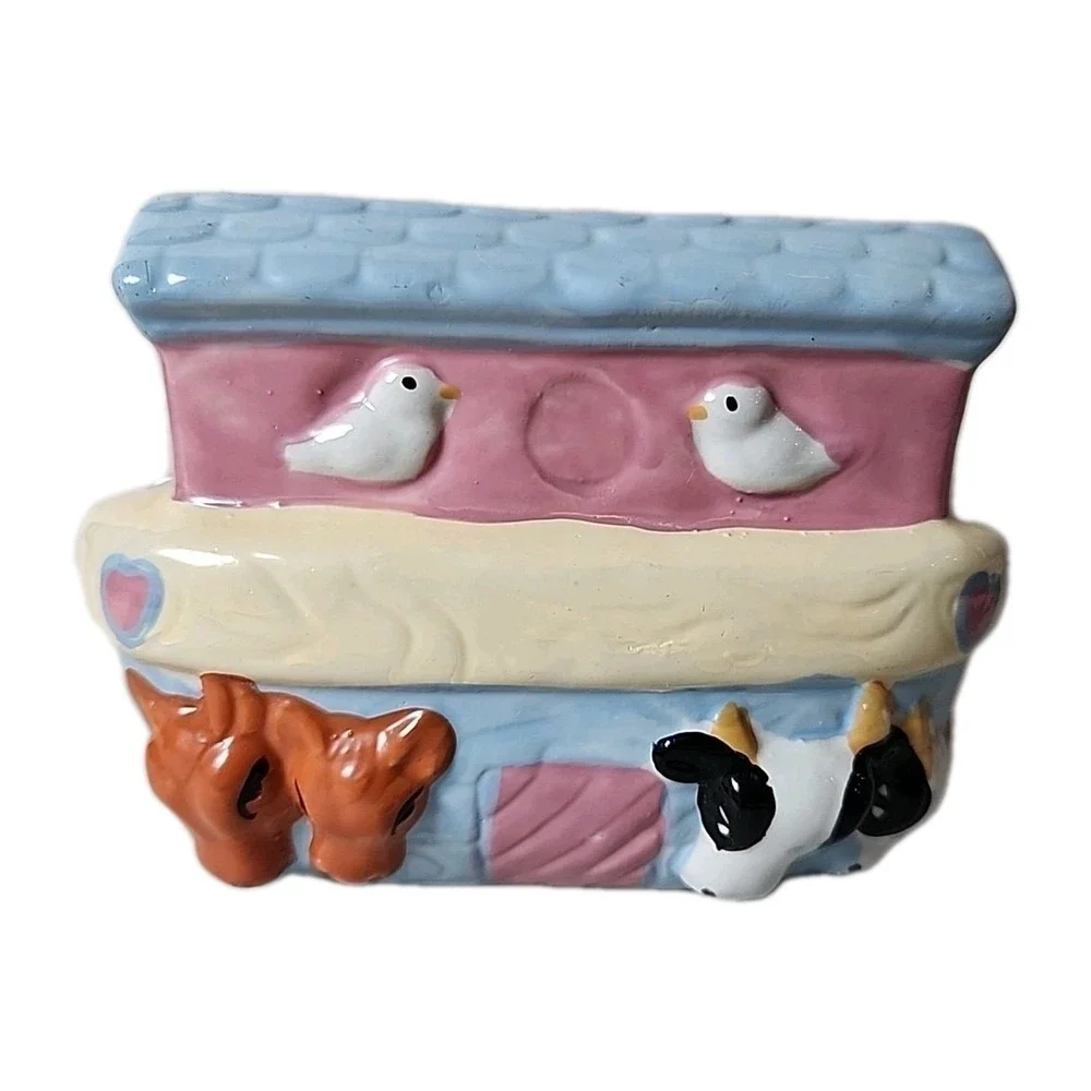 Vintage 3-Pc. Noah's Ark Napkin Holder, Creamer & Sugar Hand-Painted Ceramic Set